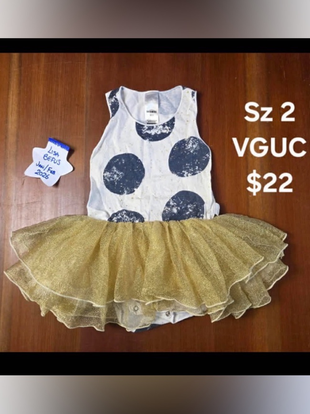 Bonds Kids Polka Dot Tank Tutu Bodysuit - Gold Tulle